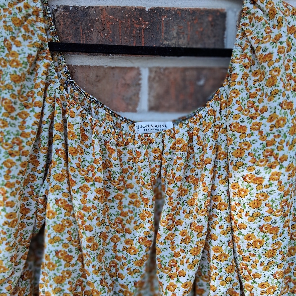 JON & ANNA Floral Smocked Peplum Crop Top XL Boho Cottagecore Blouse - Picture 4 of 10